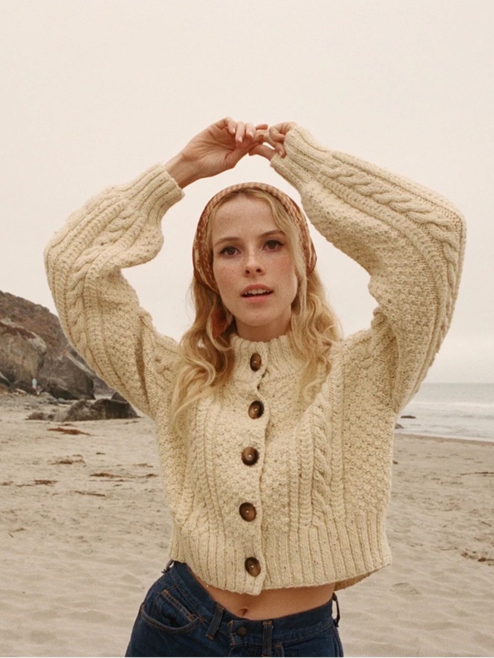 Doen Cardiff Cardigan Size XS Speckled‎ Cream Alpaca Wool Chunky Knit Sweater